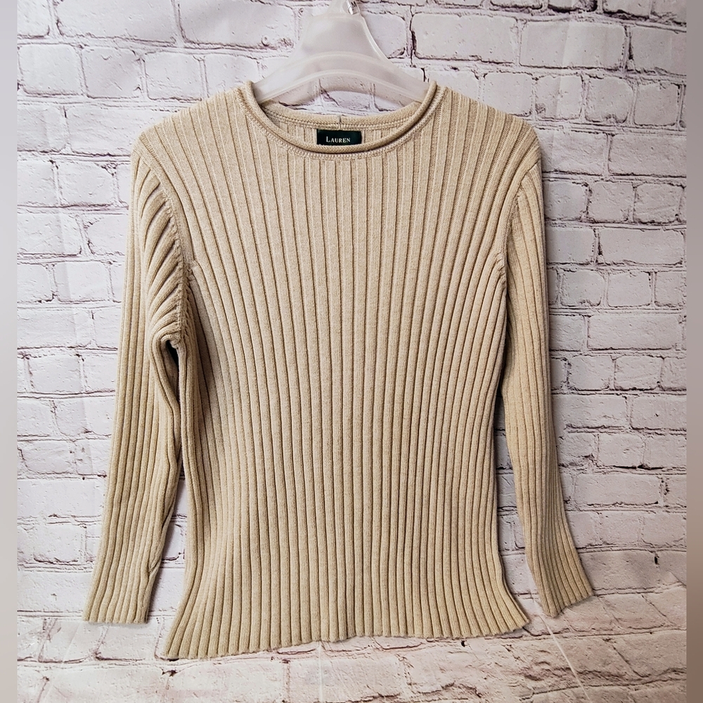 Lauren Ralph Lauren  Womens Roll Neck Ribbed Sweater 2XL Cream Y2K 90's